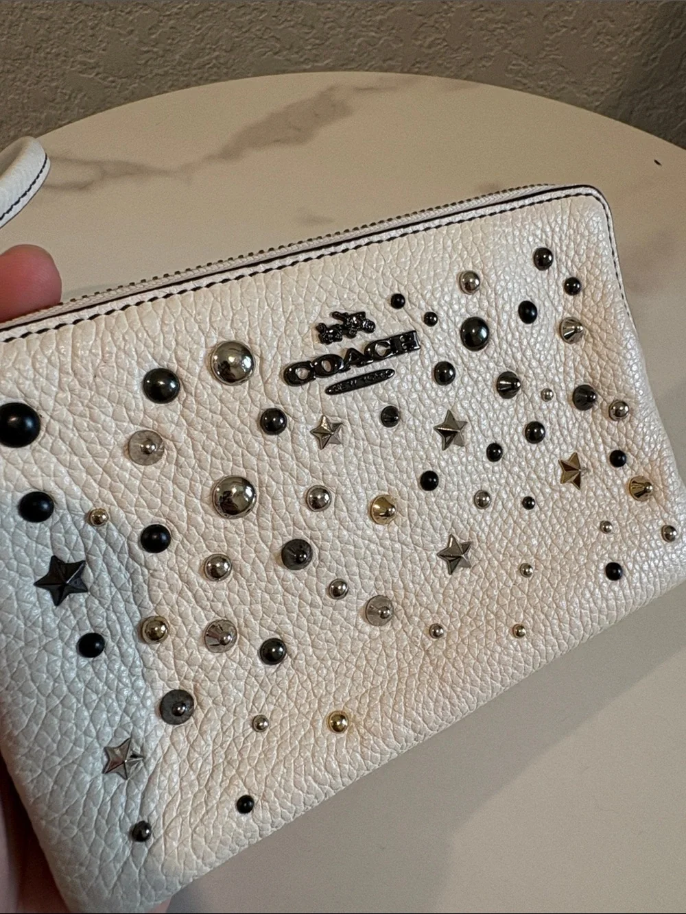 Coach White Leather Wristlet with Mixed Metal Studs - Picture 3 of 14